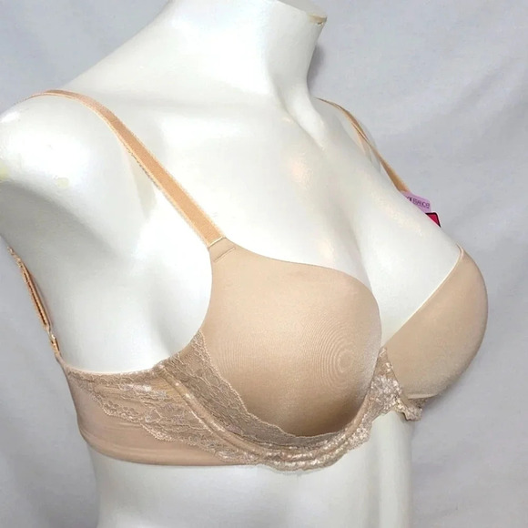 36D Lily of France 2175220 Lily‎ Of France Sensational Lace Push Up UW Bra Nude - Picture 2 of 3